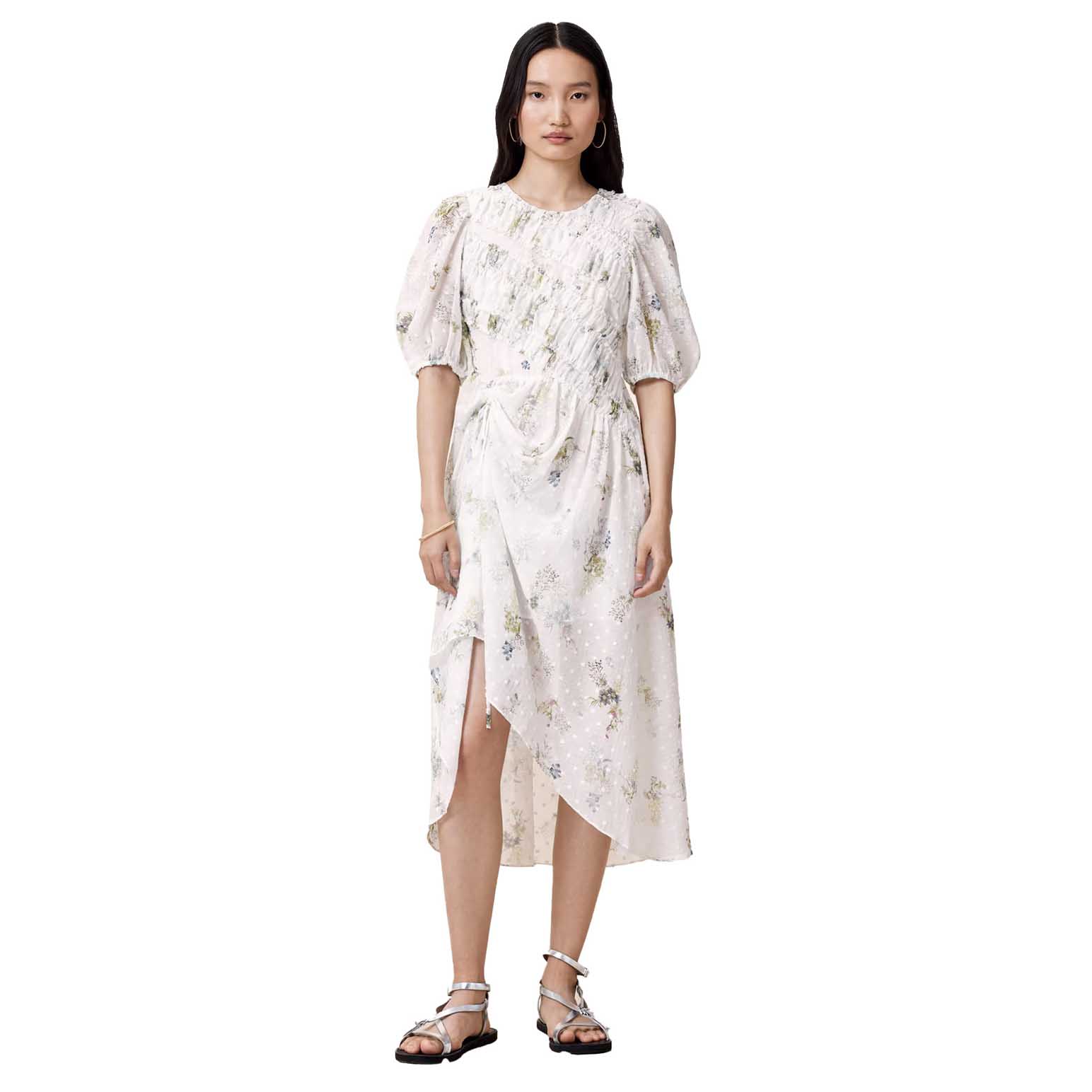AllSaints Serene Floral Print Midi Dress